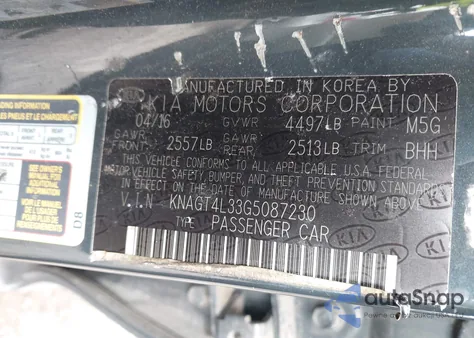 2016 Kia Optima Lx from USA, damaged, VIN KNAGT4L33G5087230